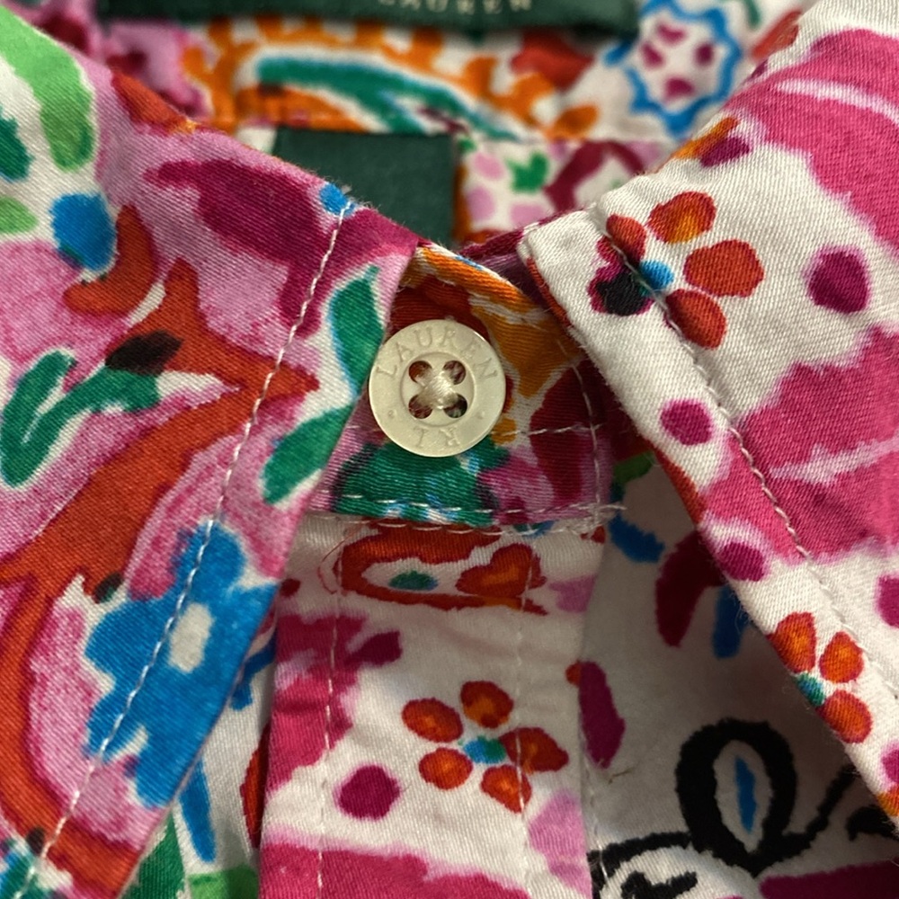 Lauren Ralph Lauren Multicolor Shirt Women’s Large 3/4‎ Sleeves Floral Paisley - Picture 7 of 10